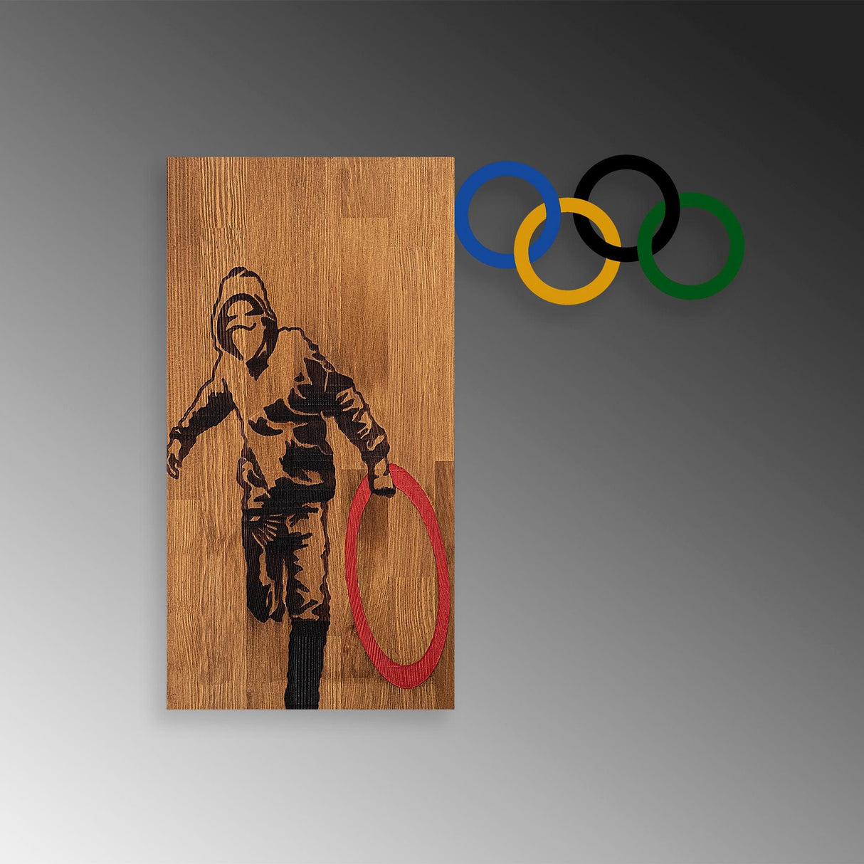 Decoratiune de perete lemn Banksy - 14, Nuc, 60x3x58 cm