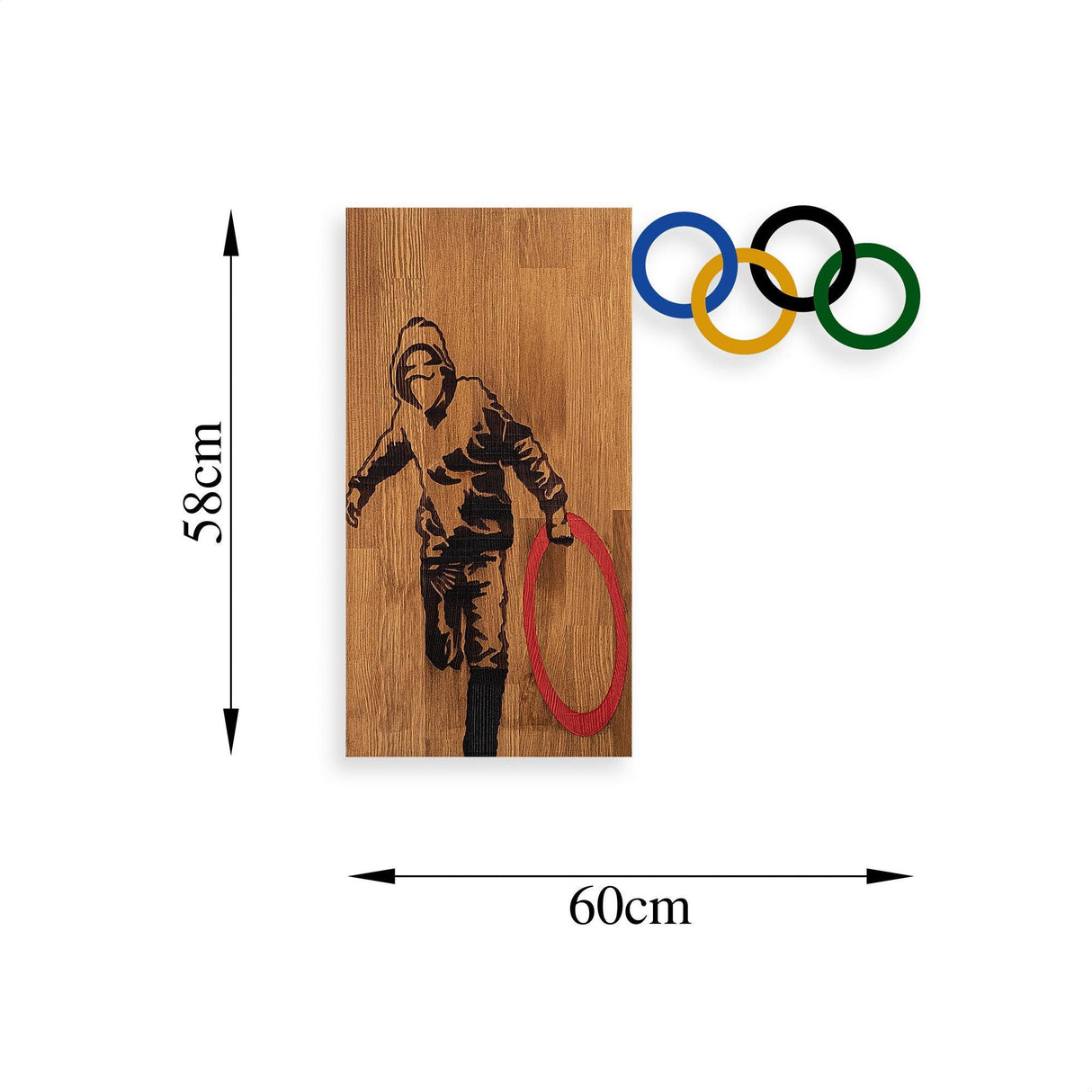 Decoratiune de perete lemn Banksy - 14, Nuc, 60x3x58 cm