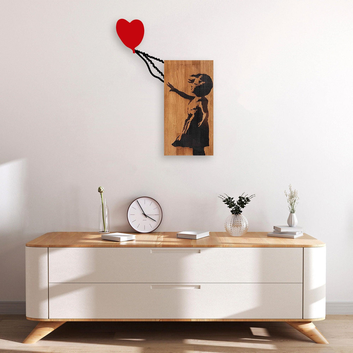 Decoratiune de perete lemn Banksy - 15, Nuc, 60x3x83 cm