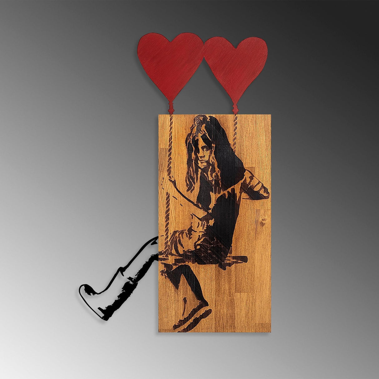 Decoratiune de perete lemn Banksy - 18, Nuc, 80x3x50 cm