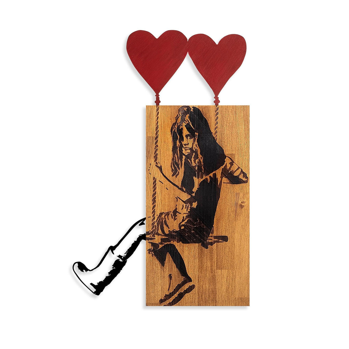 Decoratiune de perete lemn Banksy - 18, Nuc, 80x3x50 cm