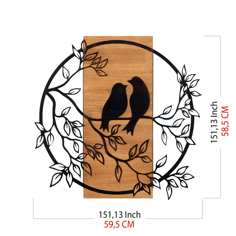 Decoratiune de perete lemn Dragostea in Aer, Negru, 60 x 59 x 3