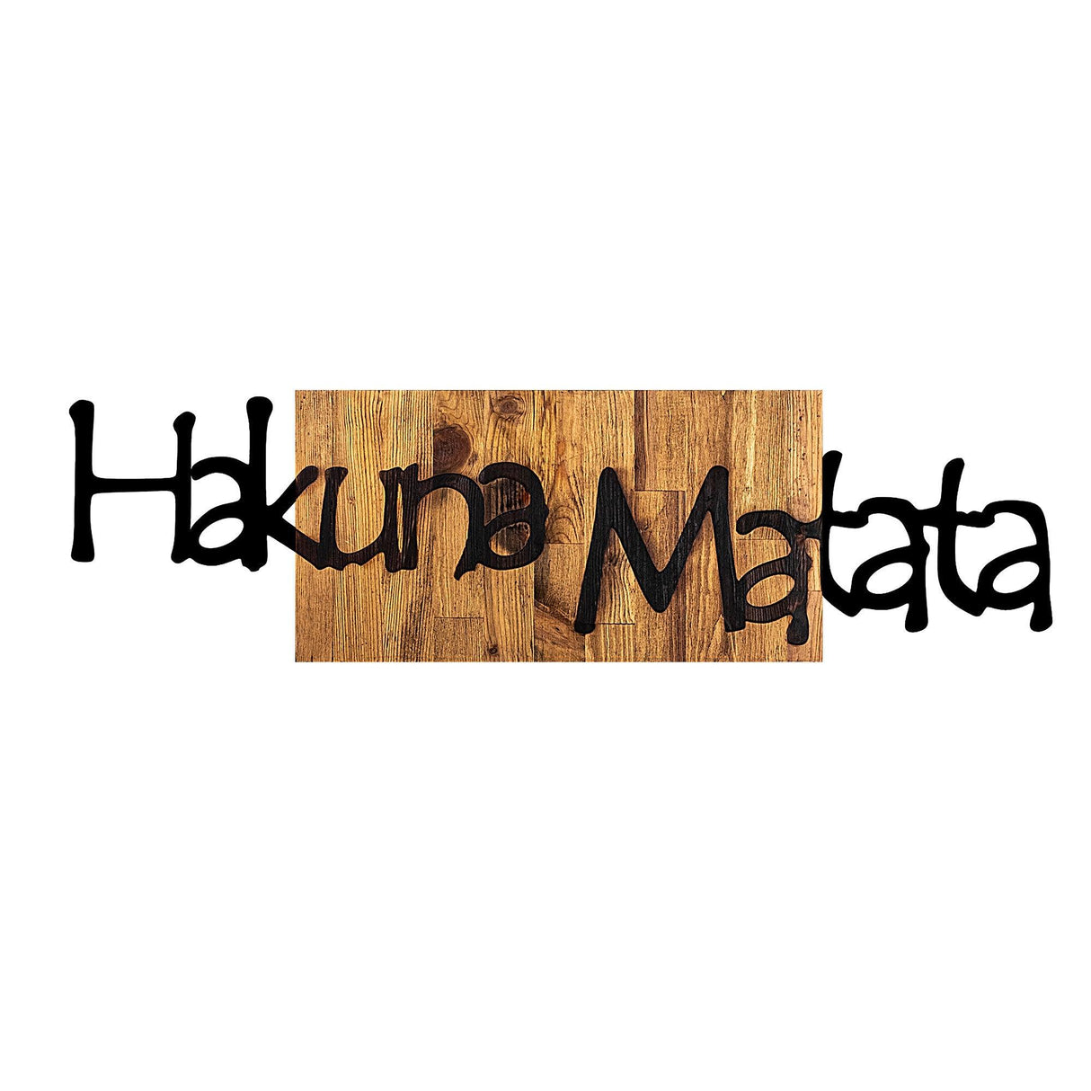 Decoratiune de perete lemn Hakuna Matata 4, Negru, 30x3x108 cm