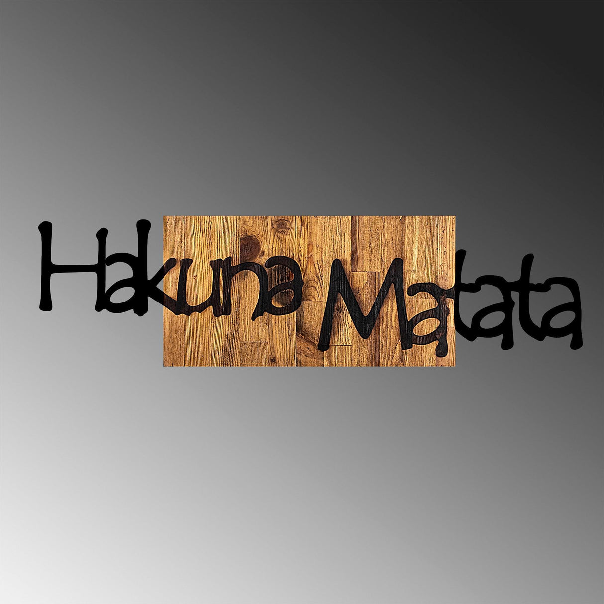 Decoratiune de perete lemn Hakuna Matata 4, Negru, 30x3x108 cm