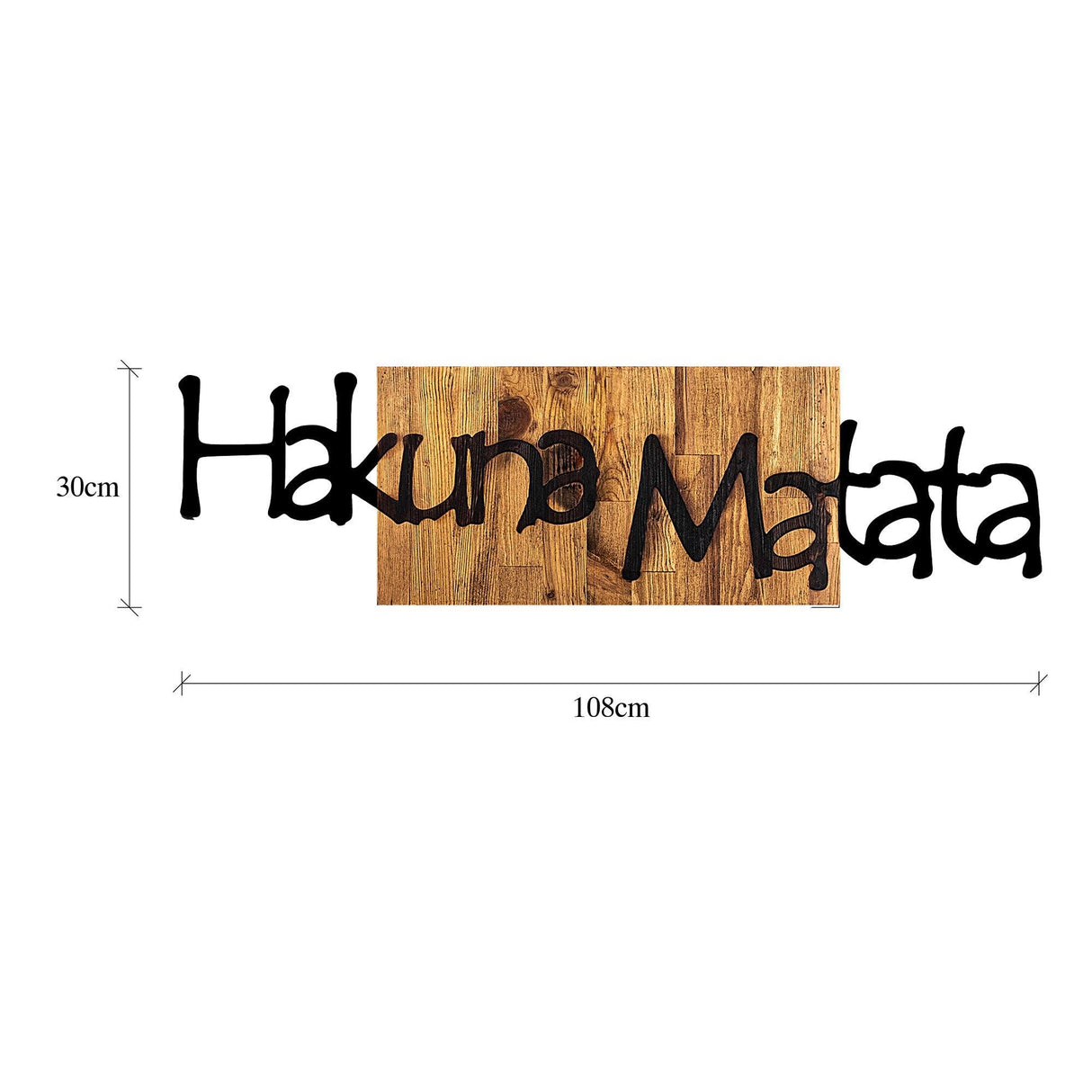 Decoratiune de perete lemn Hakuna Matata 4, Negru, 30x3x108 cm