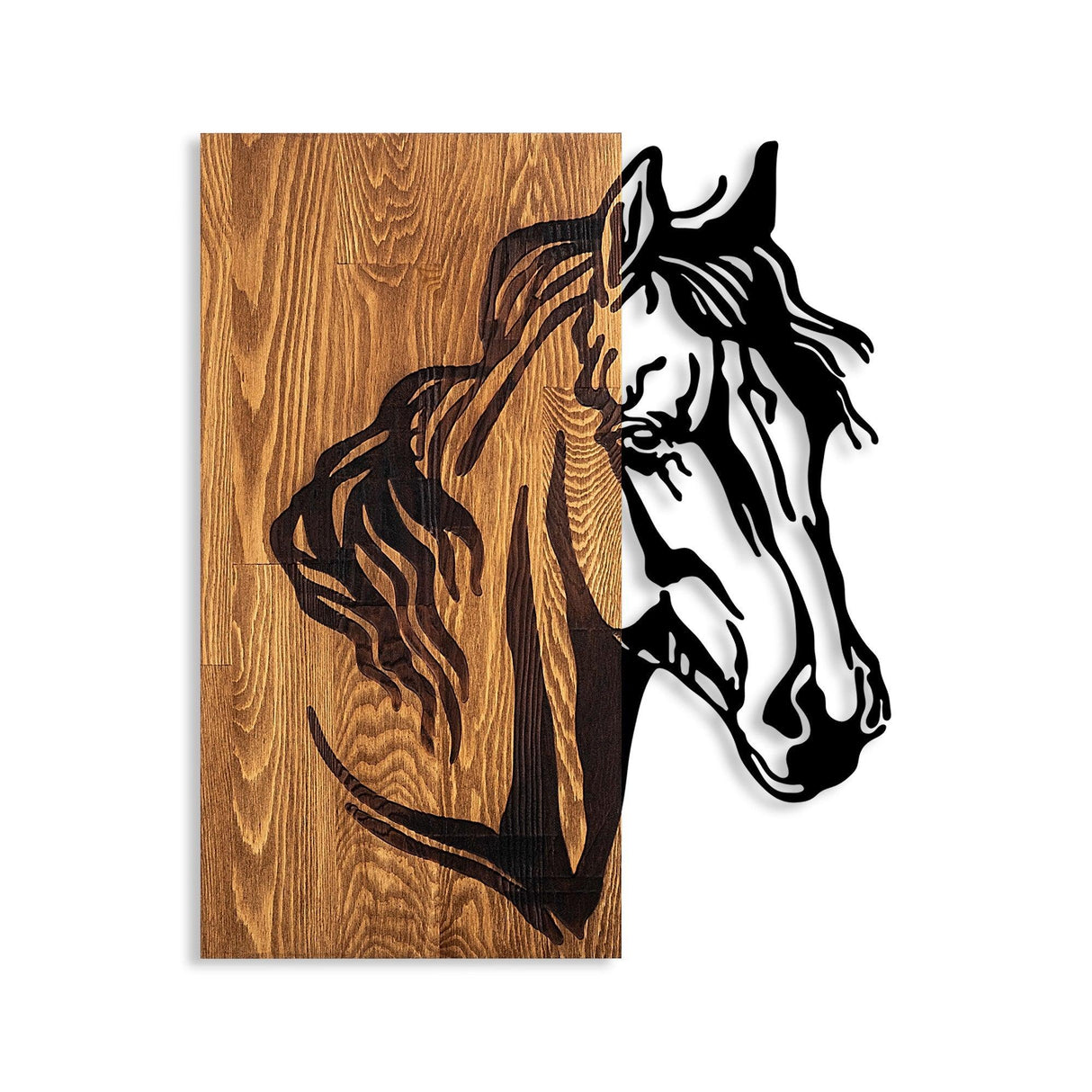 Decoratiune de perete lemn Horse 1, Nuc, 57x48 cm