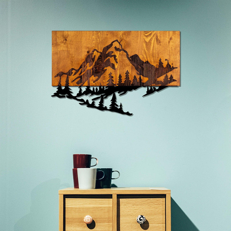 Decoratiune de perete lemn Skyler, Nuc, 38x3x58 cm