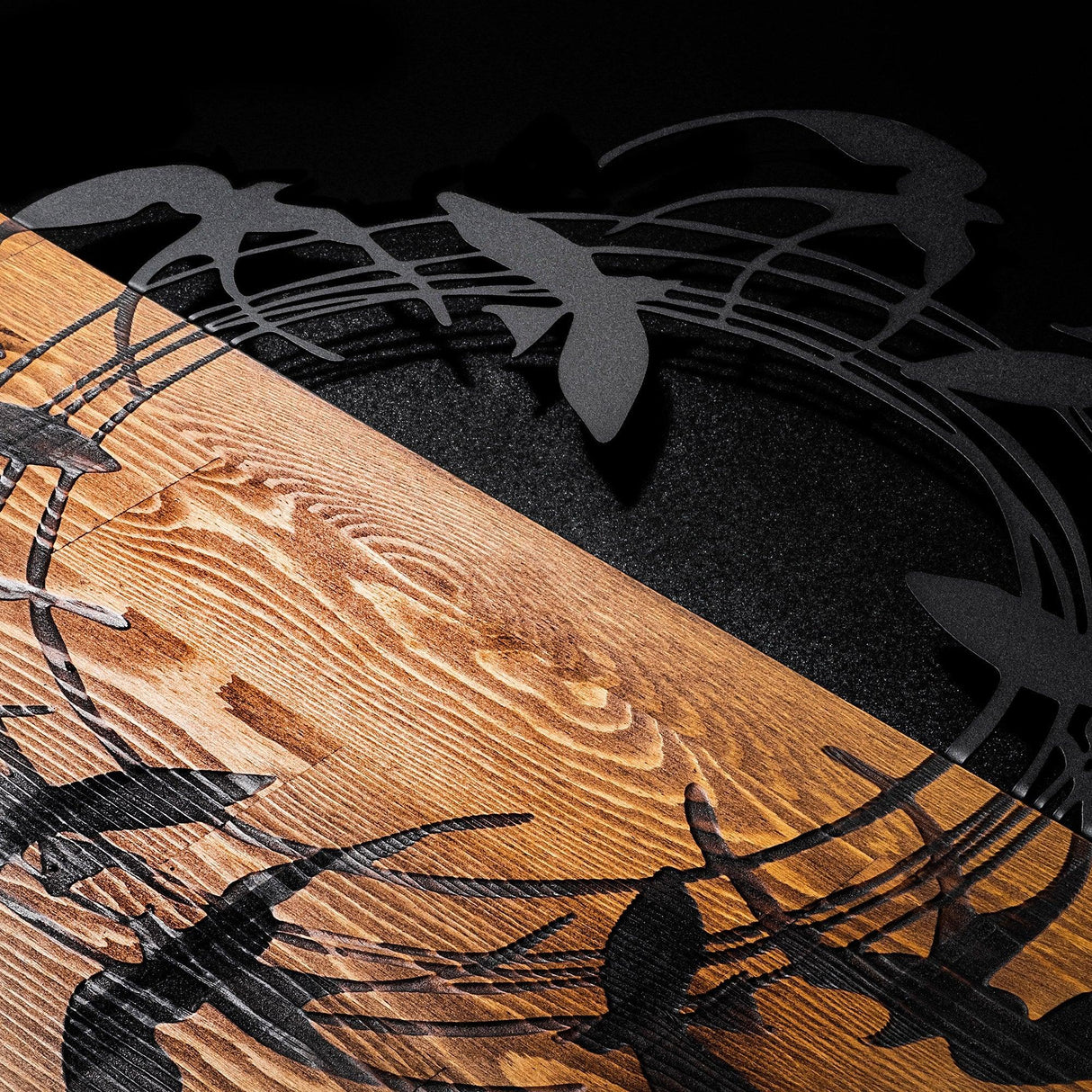 Decoratiune de perete lemn Spiral Birds, Nuc, 58x3x58 cm