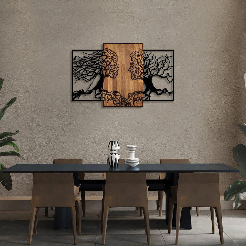 Decoratiune de perete lemn Tree Love - 312, Negru, 3x79x125 cm