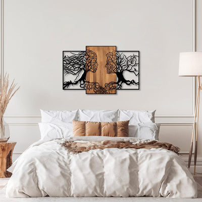Decoratiune de perete lemn Tree Love - 312, Negru, 3x79x125 cm