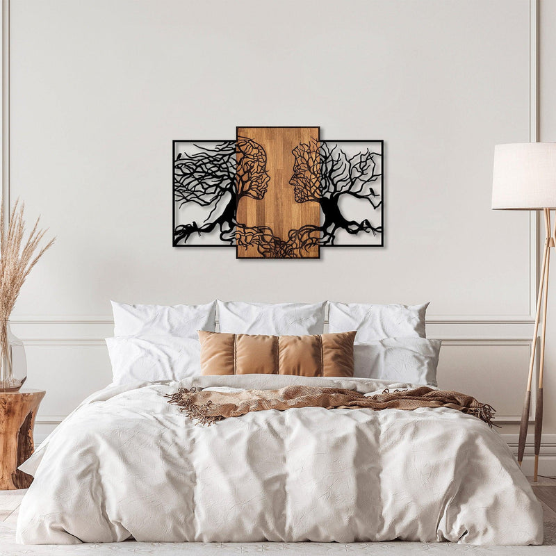 Decoratiune de perete lemn Tree Love - 312, Negru, 3x79x125 cm