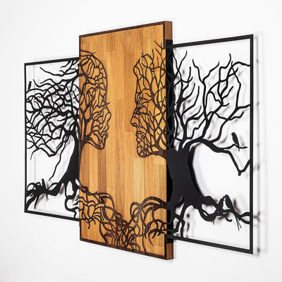 Decoratiune de perete lemn Tree Love - 312, Negru, 3x79x125 cm