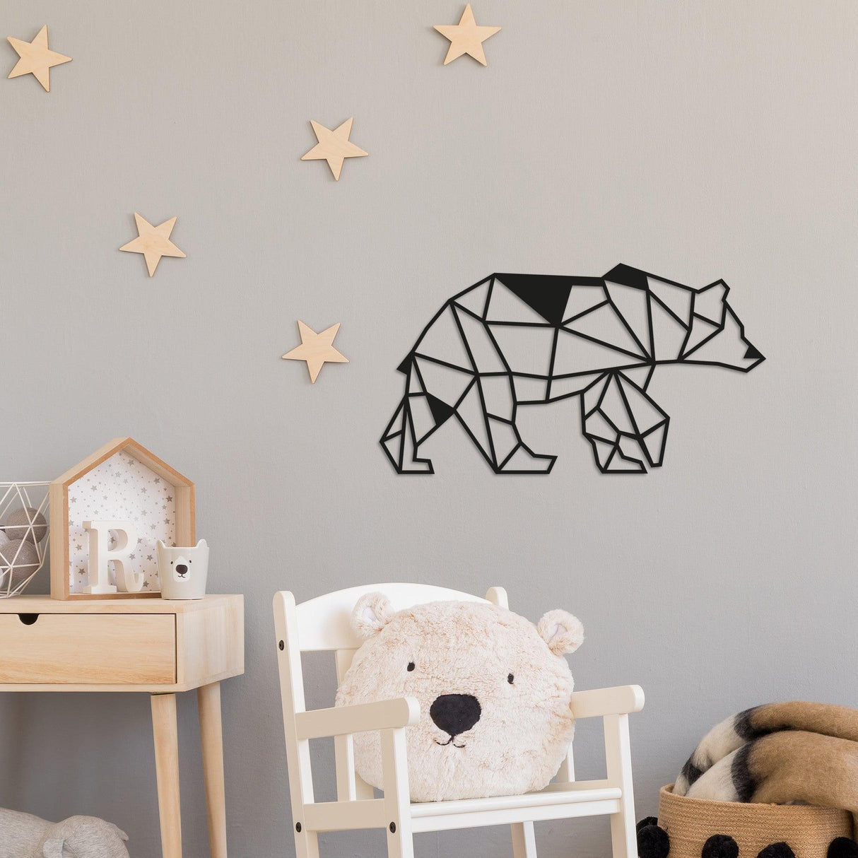 Decoratiune de perete Metal Bear2, Negru, 30x1x55 cm