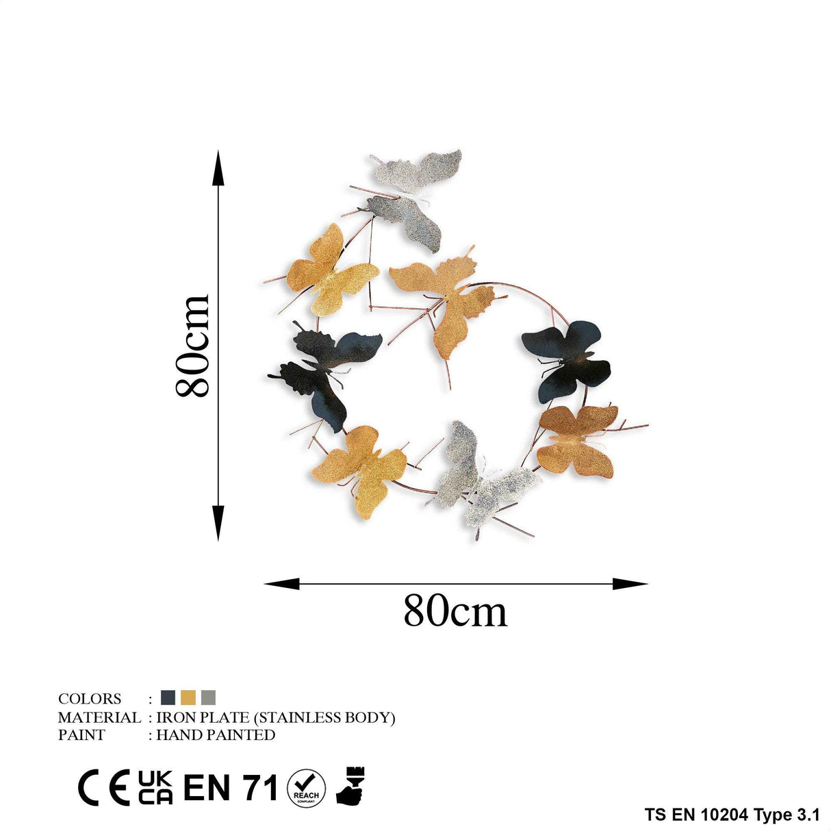 Decoratiune de perete Metal Butterflies - 2, Multicolor, 1x1x4 cm