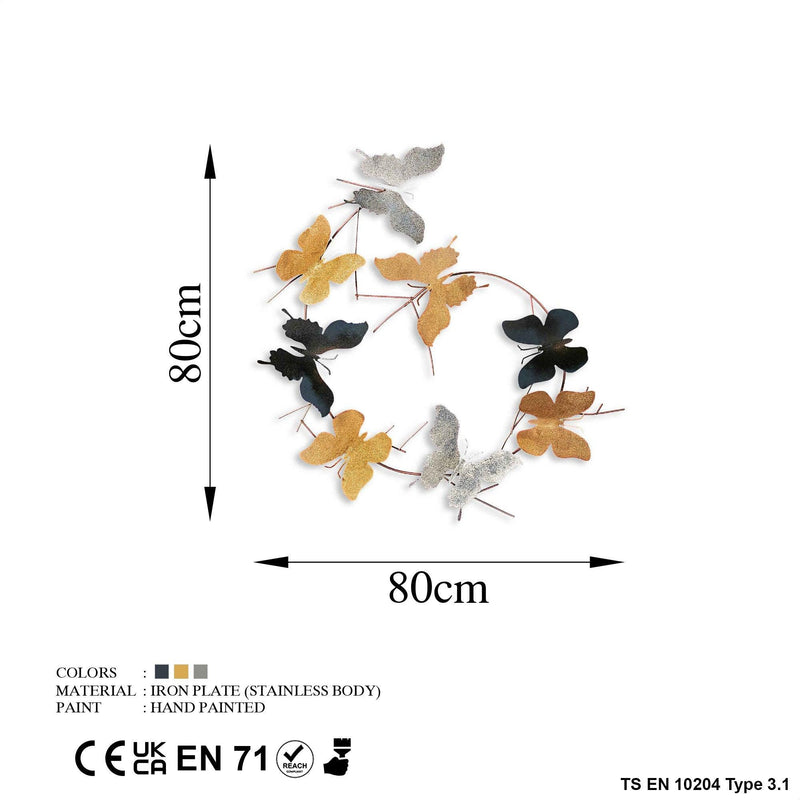 Decoratiune de perete Metal Butterflies - 2, Multicolor, 1x1x4 cm