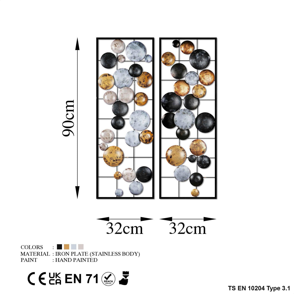 Decoratiune de perete Metal Camber - 3, Multicolor, 92x32 cm