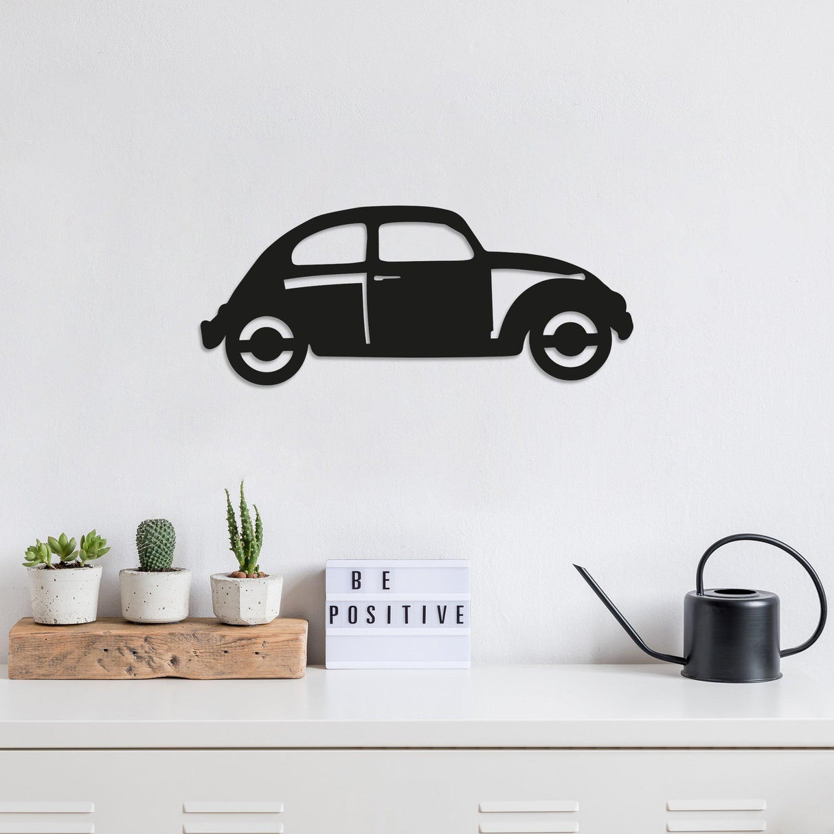 Decoratiune de perete Metal Car, Negru, 20x1x50 cm