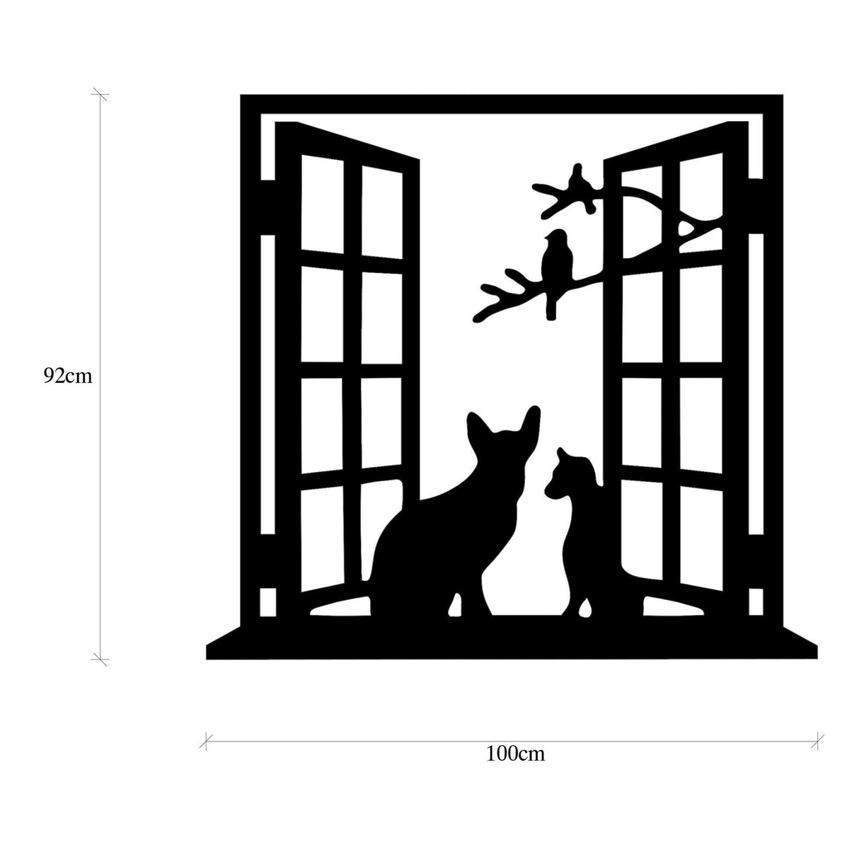 Decoratiune de perete Metal Cat In The Window, Negru, 0.15x92x100 cm