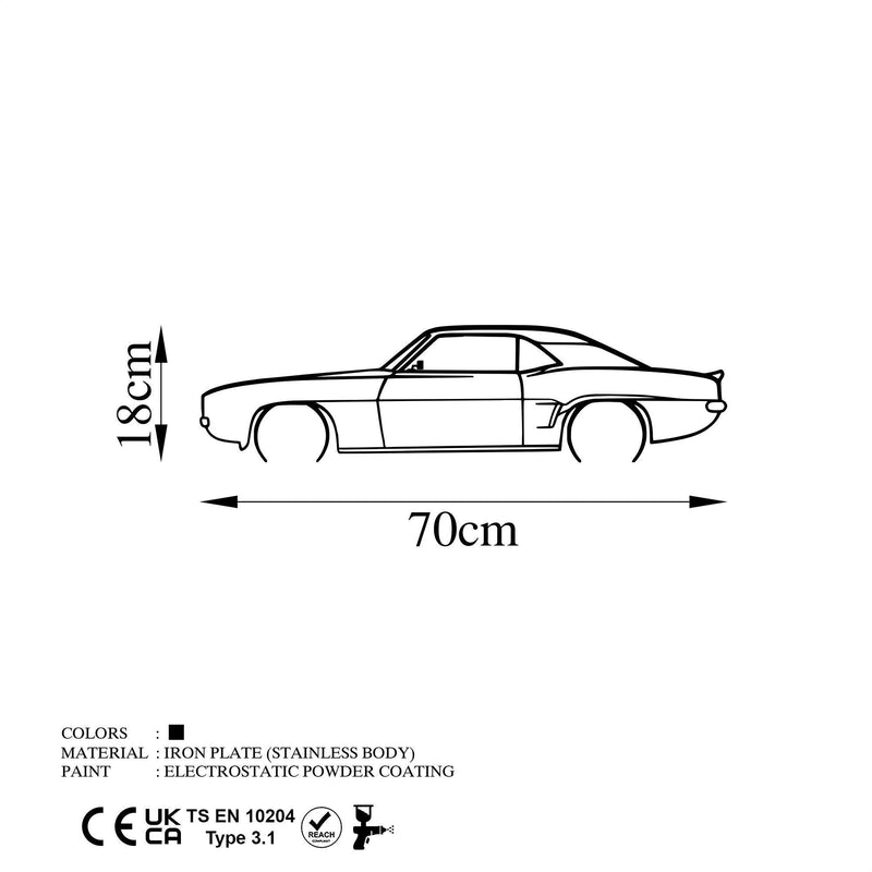 Decoratiune de perete Metal Chevrolet Camaro V2 Silhouette, Negru, 18x1x70 cm