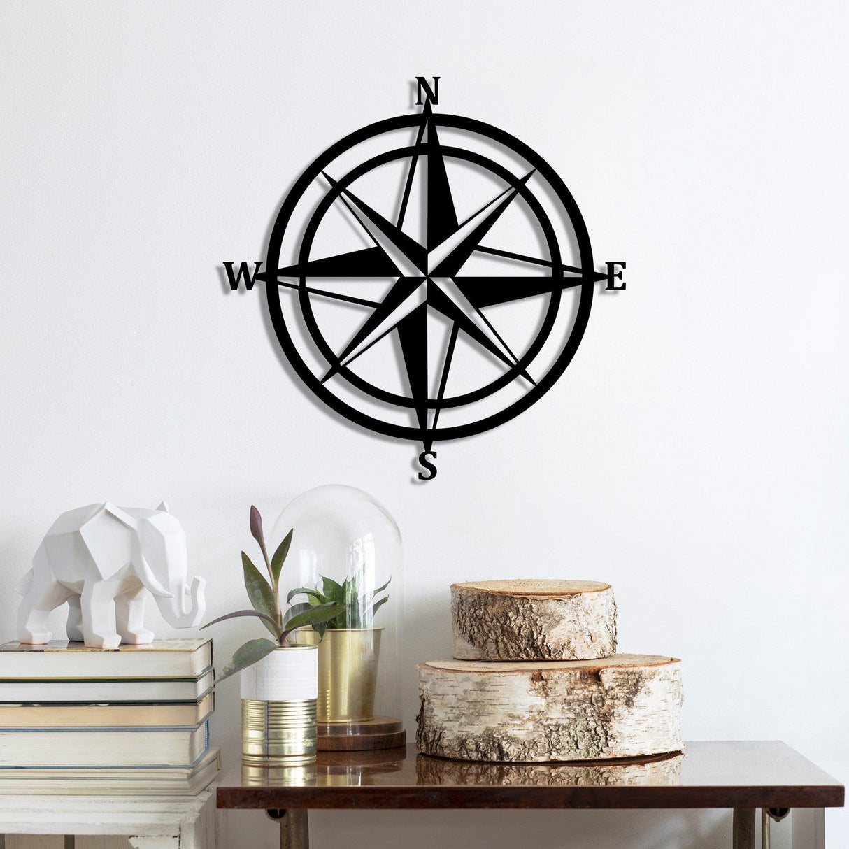 Decoratiune de perete Metal Compass, Negru, 55x1x55 cm