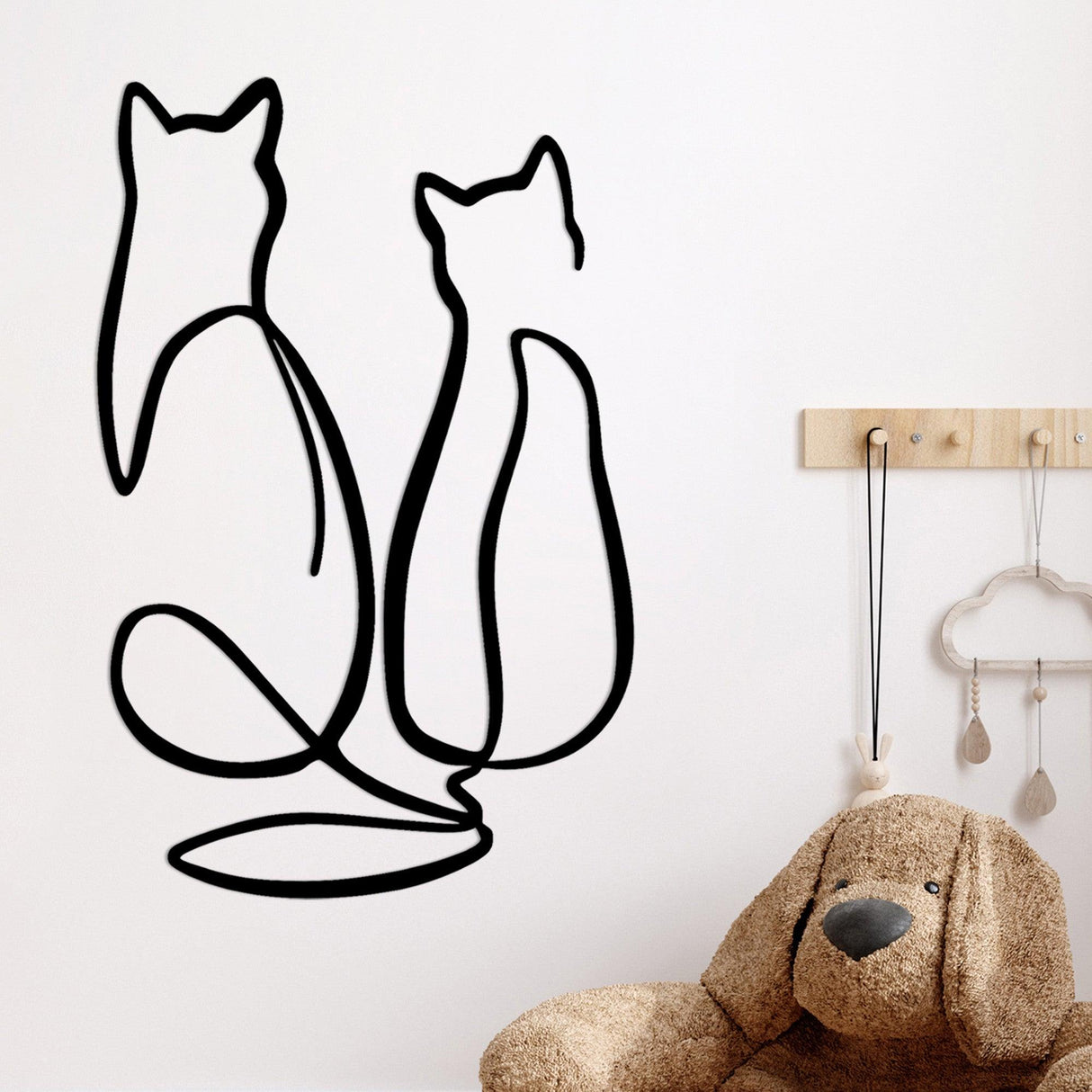 Decoratiune de perete Metal Couple Cat Love, Negru, 0.15x48x72 cm
