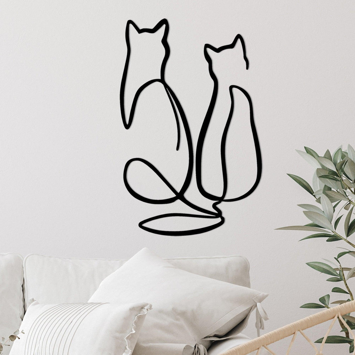 Decoratiune de perete Metal Couple Cat Love, Negru, 0.15x48x72 cm