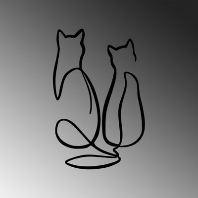 Decoratiune de perete Metal Couple Cat Love, Negru, 0.15x48x72 cm