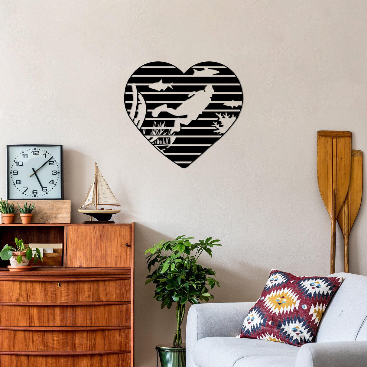 Decoratiune de perete Metal Diver - 445, Negru, 70x1x78 cm