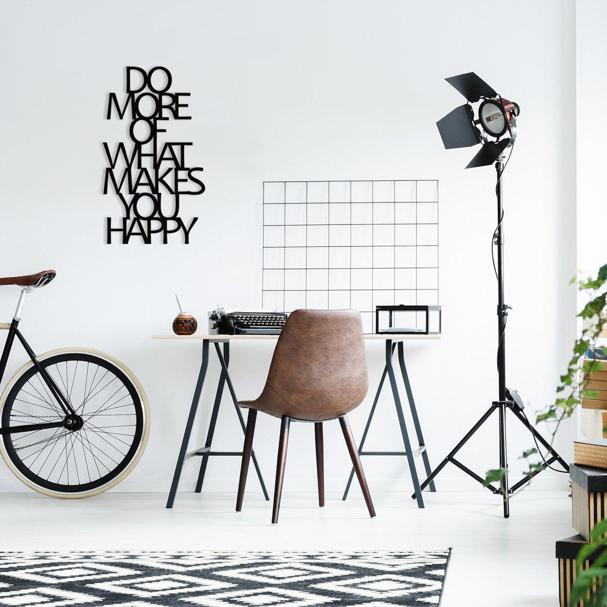 Decoratiune de perete Metal Do More Of What Makes You Happy Metal Decor, Negru, 50x0,12x41 cm