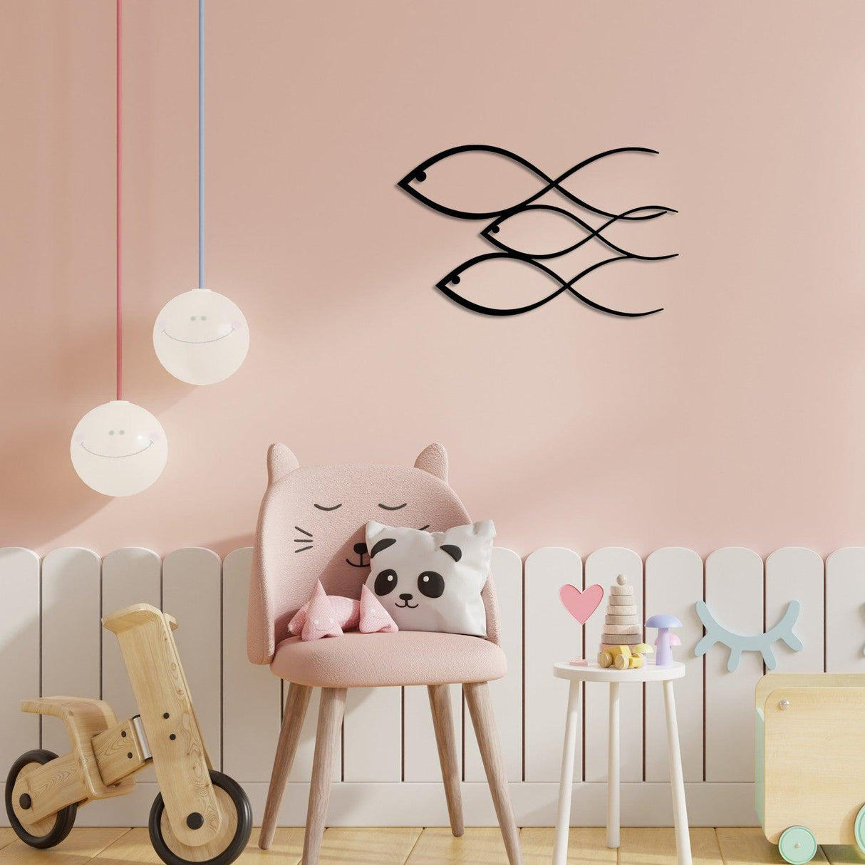 Decoratiune de perete Metal Fish, Negru, 30x0,12x50 cm