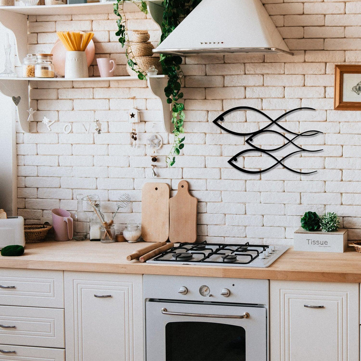 Decoratiune de perete Metal Fish, Negru, 30x0,12x50 cm