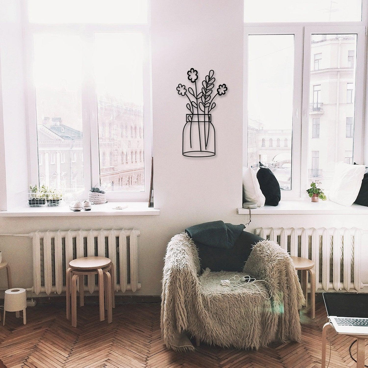 Decoratiune de perete Metal Flower 3 Metal Wall Decor, Negru, 70x0,12x40 cm