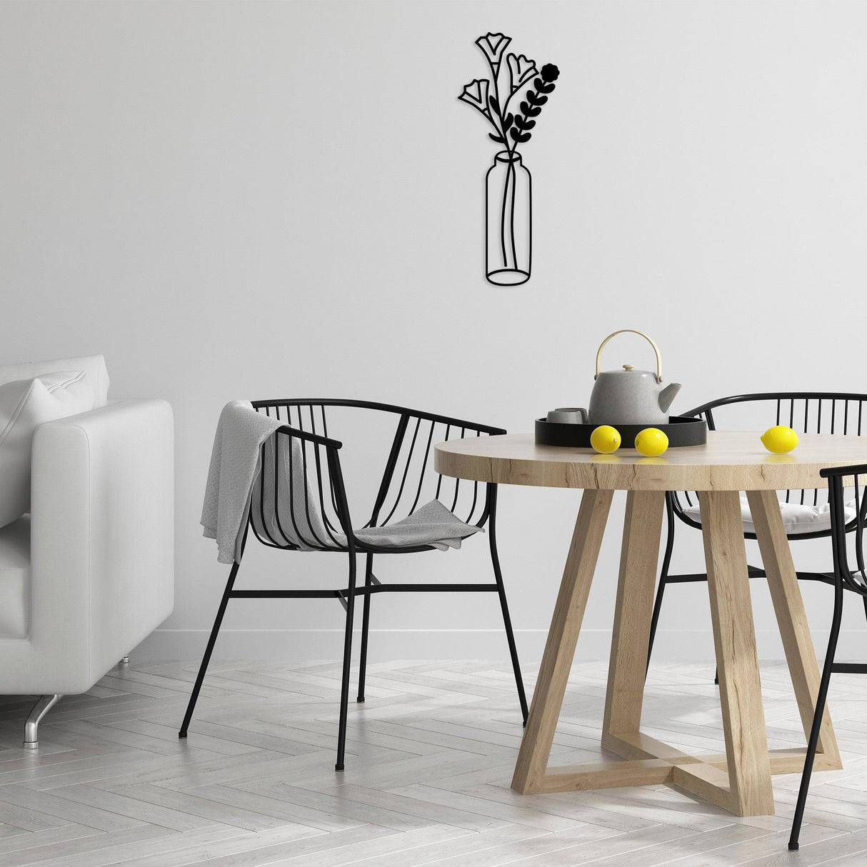 Decoratiune de perete Metal Flower 6, Negru, 60x1x24 cm