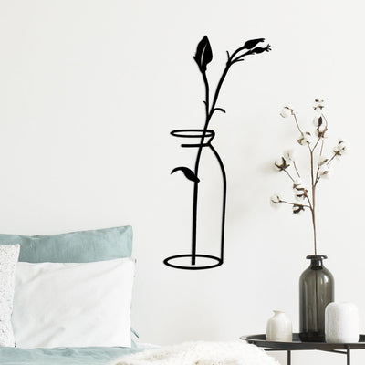 Decoratiune de perete Metal Flower In The Vase, Negru, 0.15x71x33 cm