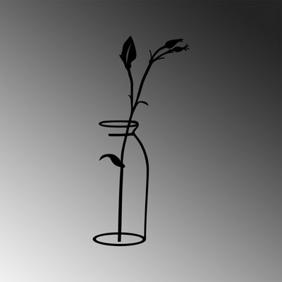 Decoratiune de perete Metal Flower In The Vase, Negru, 0.15x71x33 cm