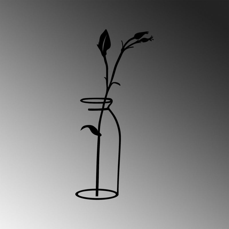 Decoratiune de perete Metal Flower In The Vase, Negru, 0.15x71x33 cm