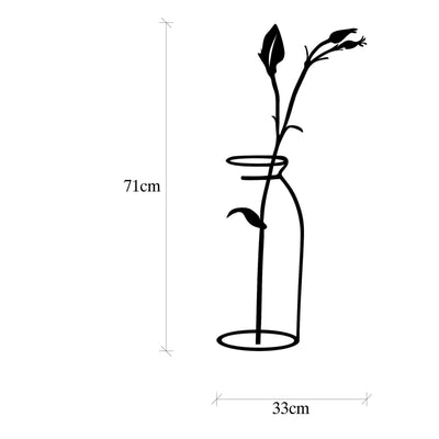 Decoratiune de perete Metal Flower In The Vase, Negru, 0.15x71x33 cm