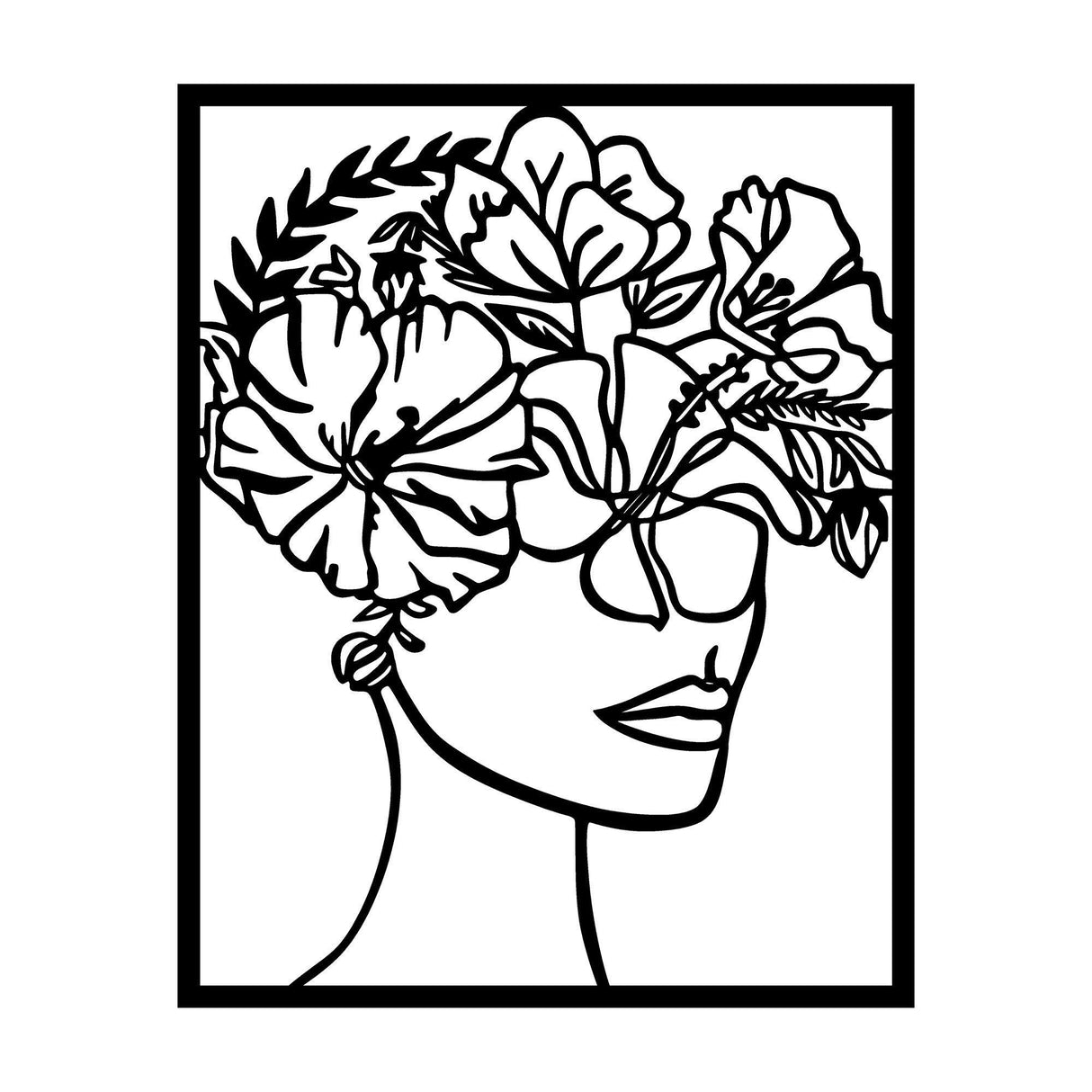 Decoratiune de perete Metal Flower Woman, Negru, 75x1x60 cm