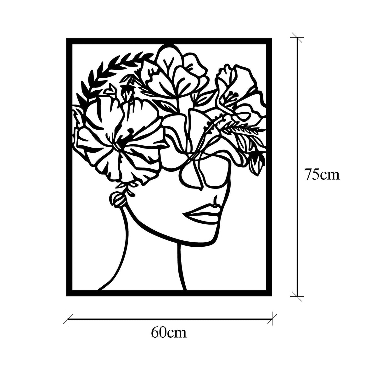 Decoratiune de perete Metal Flower Woman, Negru, 75x1x60 cm