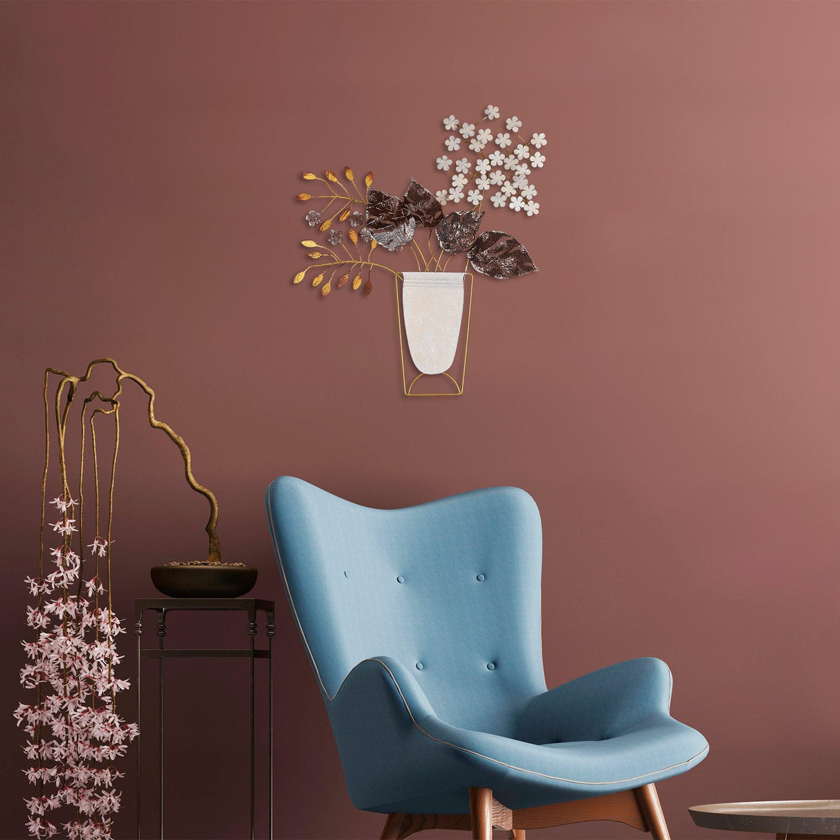 Decoratiune de perete Metal Flowers in Pots, Multicolor, 55x1x47 cm