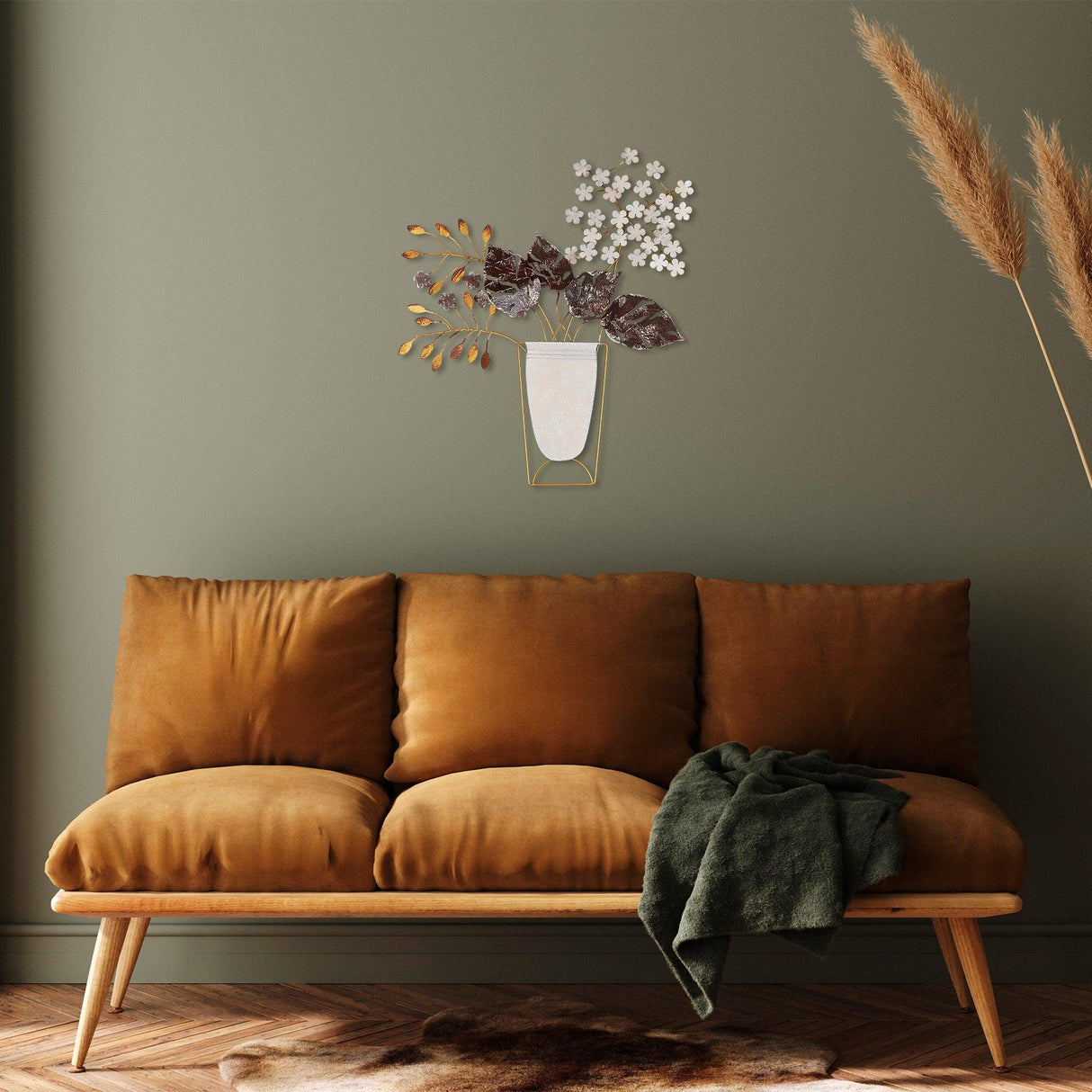 Decoratiune de perete Metal Flowers in Pots, Multicolor, 55x1x47 cm