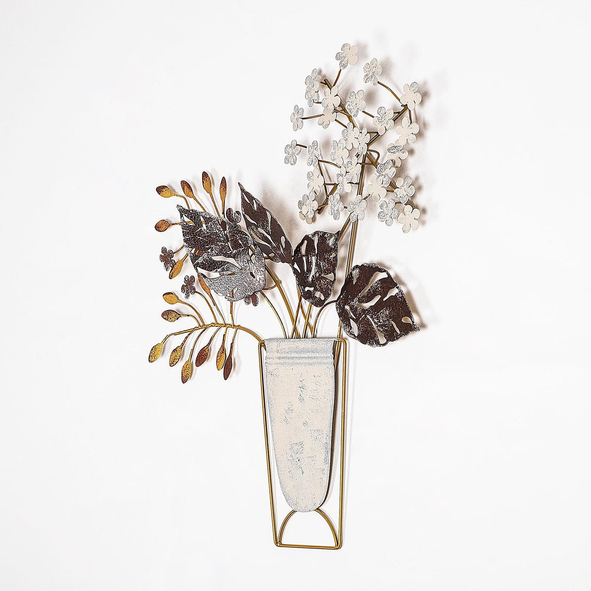 Decoratiune de perete Metal Flowers in Pots, Multicolor, 55x1x47 cm