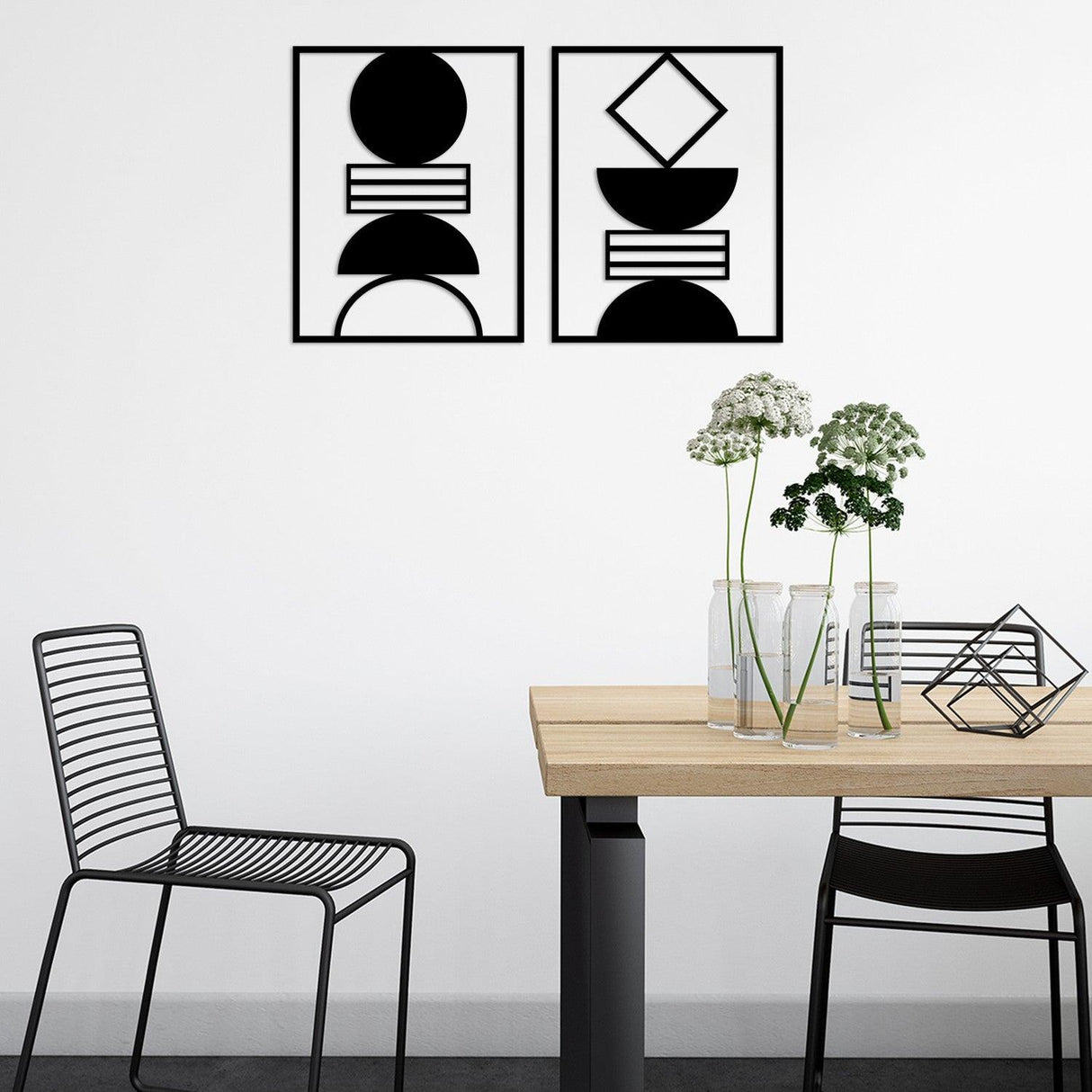 Decoratiune de perete Metal Geometrical 2, Negru, 52x1x86 cm