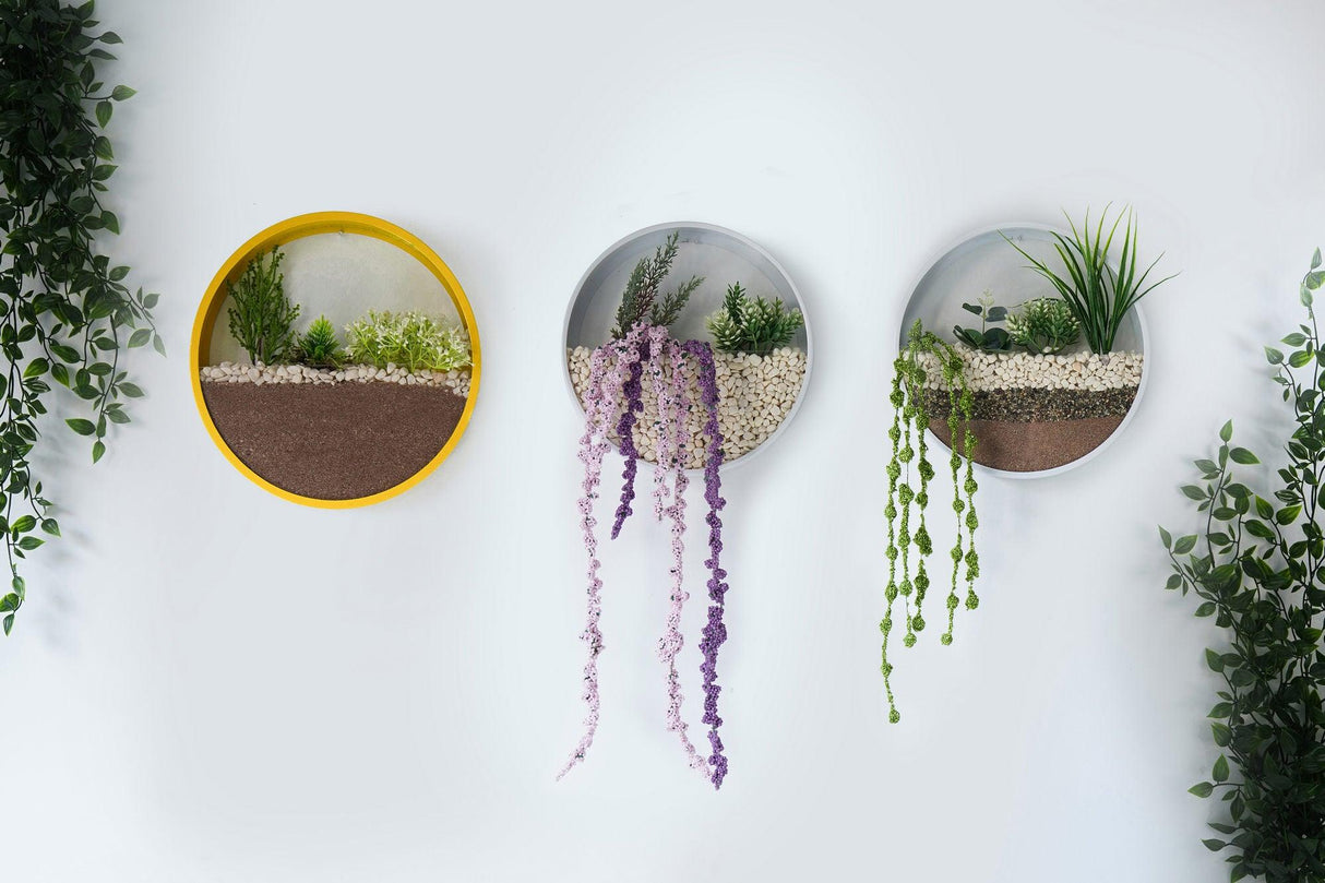 Decoratiune de perete Metal Green Panda, Alb - Galben, 30x5x30 cm, 3 bucati