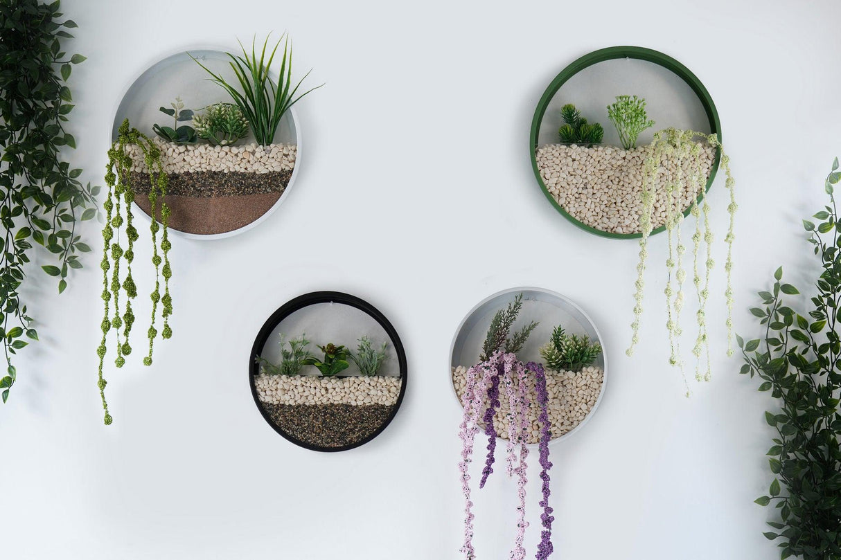 Decoratiune de perete Metal Green Panda, Alb - Verde - Negru, 30x5x30 cm, 4 bucati