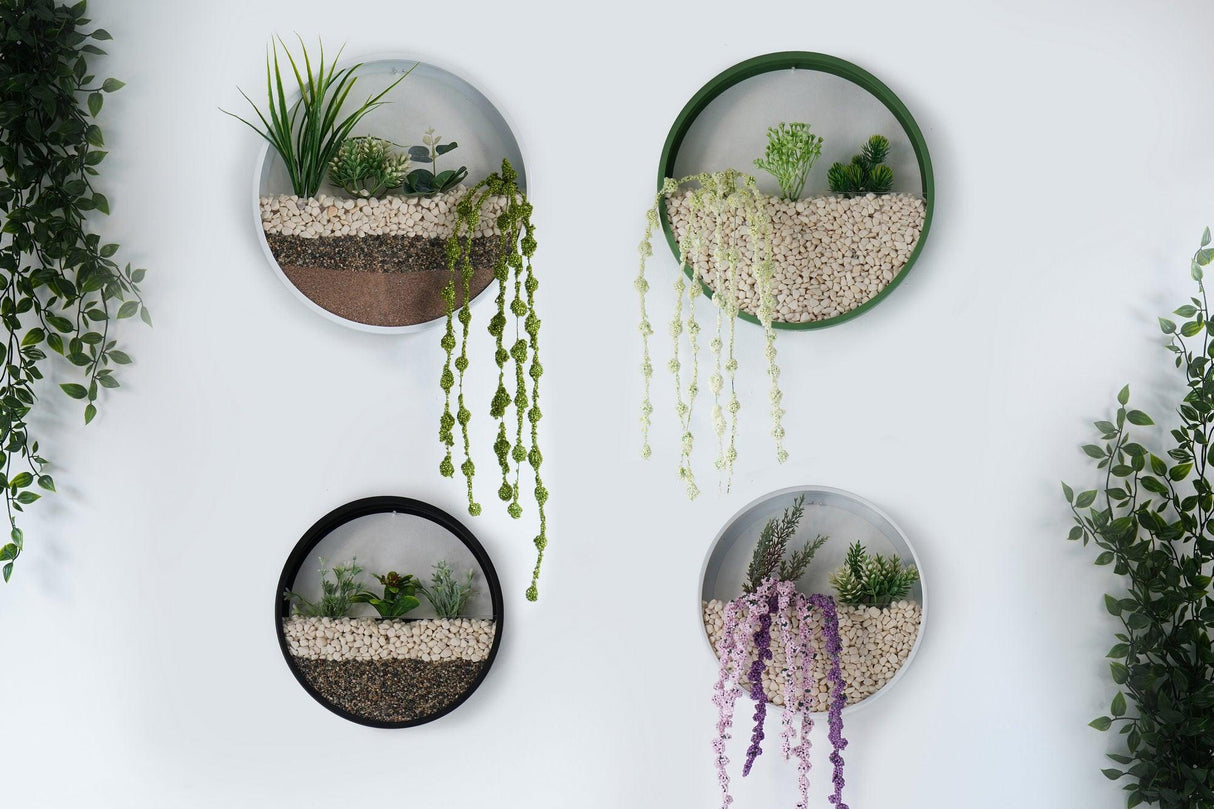 Decoratiune de perete Metal Green Panda, Alb - Verde - Negru, 30x5x30 cm, 4 bucati