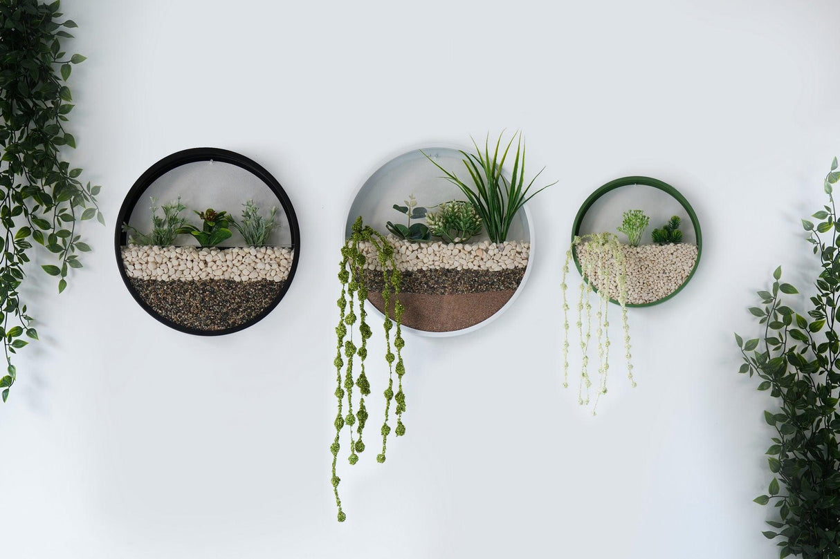 Decoratiune de perete Metal Green Panda, Negru - Alb - Verde, 30x5x30 cm, 3 bucati