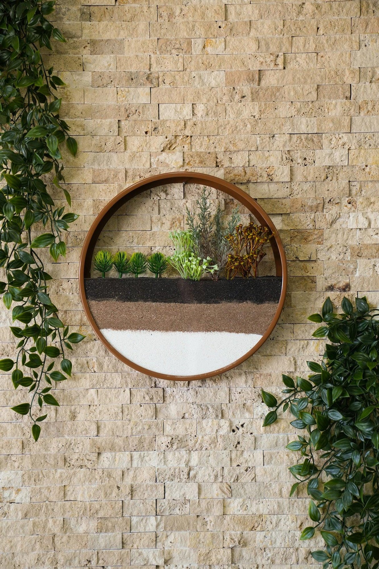 Decoratiune de perete Metal Green Panda, Verde - Maro, 30x5x30 cm, 2 bucati