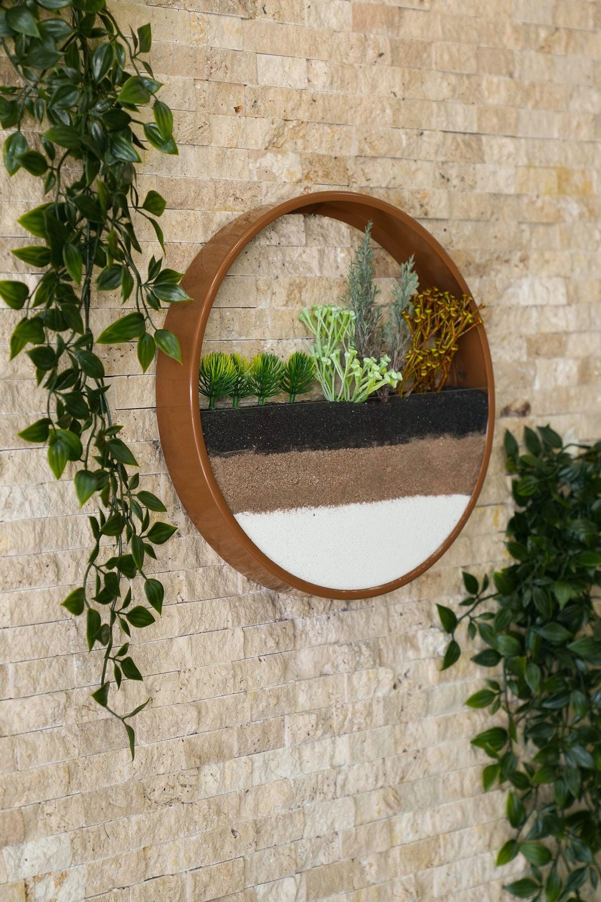 Decoratiune de perete Metal Green Panda, Verde - Maro, 30x5x30 cm, 2 bucati