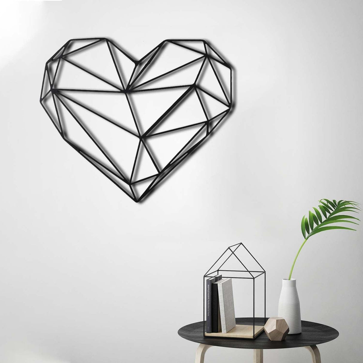 Decoratiune de perete Metal Heart v2, Negru, 40x1x37 cm